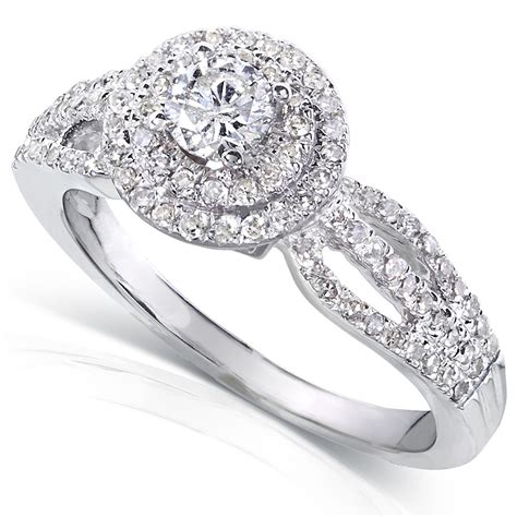 We can even create a unique engagement ring to your own design! 1 Carat Double Halo Round Diamond Engagement Ring in White ...
