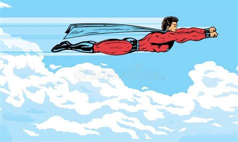Superhero Flying In The Clouds Stock Illustration Illustration Of