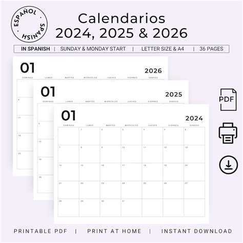 Calendario 2024 2025 2026 Spanish Calendar Printable 3 Years Planners