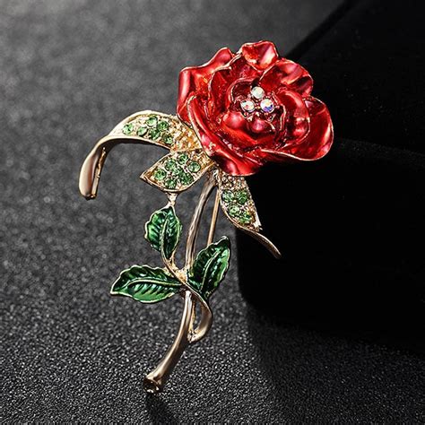 Blucome Enamel Rose Flower Brooch For Women Wedding Jewelry Fashion