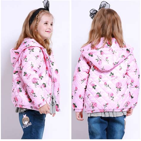 Sogni Kids Jacket For Girl Thicken Hooded Rose Print Cotton Floral