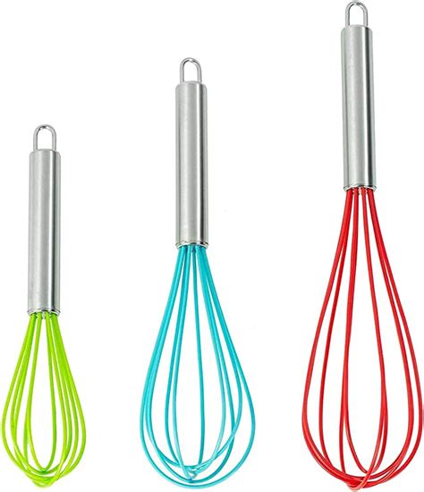 Silicone Whisk Set Of 3 Stainless Steel And Silicone Non Stick Coating