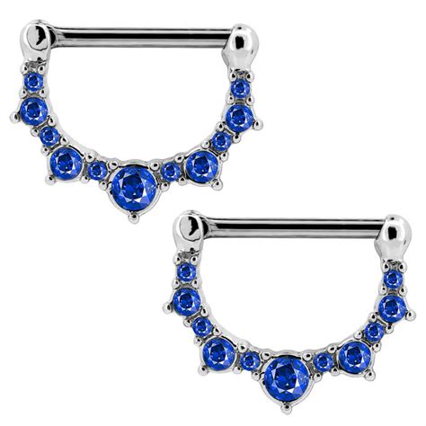 2pcs 14g Nipple Shield Jewelry Blue Cz Nipple Piercing Shields Oufer