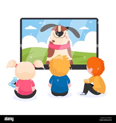 Los niños viendo la televisión vector plano ilustración Niños sentados