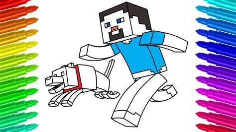 We've got all the popular animals to color including cats, dogs, farm animals, lions, birds, fish and so much more! How to Draw Steve and His Dog - Minecraft Coloring Pages ...