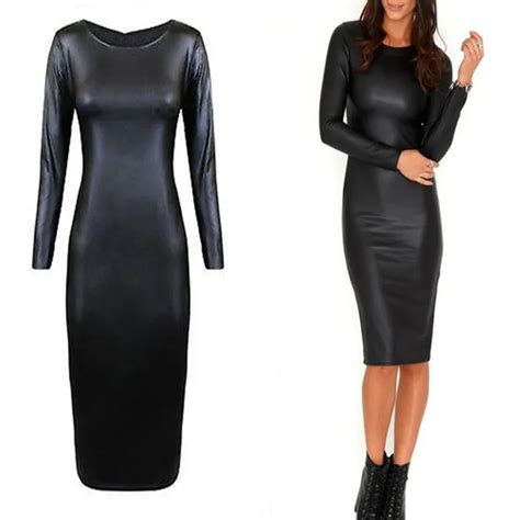 Buy Black Faux Leather Dress Kim Kardashian Long