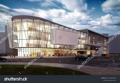 Shopping Mall Building Exterior View Night Stock Illustration