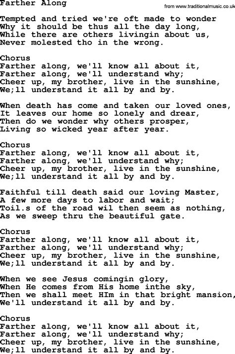 Baptist Hymnal Christian Song Farther Along Lyrics With Pdf For Printing