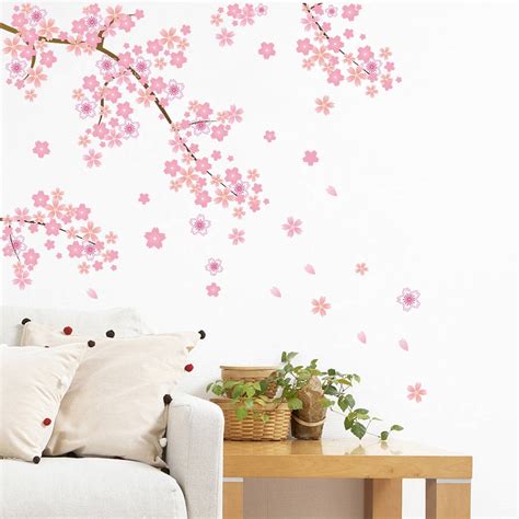 Romantis Merah Muda Bunga Sakura Tree Garden Diy Rumah Decal Wall Sticker Gadis Bedroom Wall Art