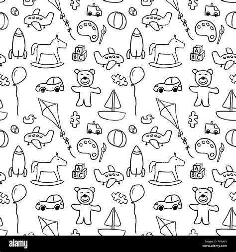 Toys Background Pattern Seamless Doodle Illustration Vector Stock