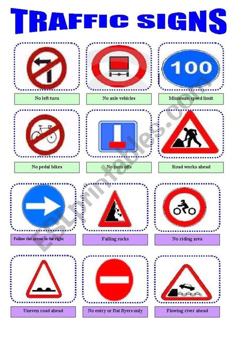 Traffic Rules And Symbols Esl Worksheet By Quintus Worksheets