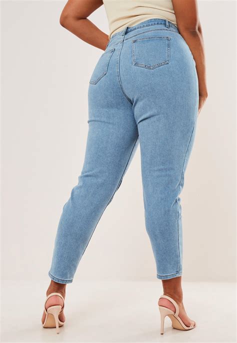 Plus Size Blue High Waist Comfort Stretch Riot Mom Jean Missguided