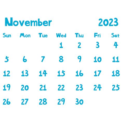 2023 Calendar Blue November New Year 2023 Calendar November Png And