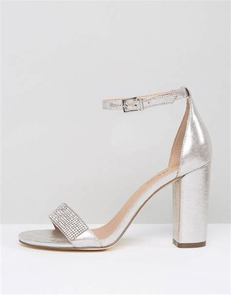 Call It Spring Mirelivia Silver Block Heel Sandals In Metallic Lyst