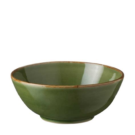 Large Classic Round Soup Bowl Green Gloss With Brown Rim Jenggala