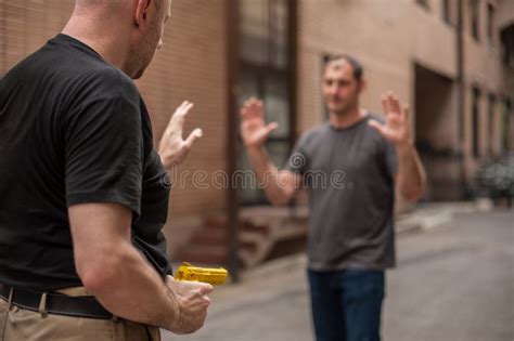 Self Defense Techniques Against A Gun Stock Image Image Of Robber