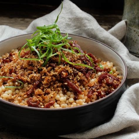 Approx 1 cup of baby carrots. Crispy Garlic Israeli Couscous - Pups with Chopsticks