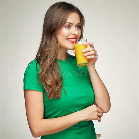 Healthy Smiling Woman Holds Glass With Orange Juice Stock Image Image Of Juice Health 108795435