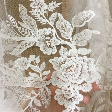 Exquisite Sequin Cotton Embroidered Flower Lace Fabric Bridal Etsy Lace Fabric Embroidered
