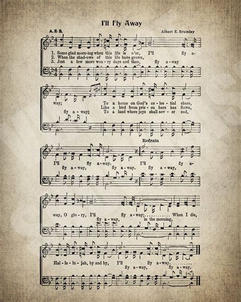 Ill Fly Away Hymn Lyrics Sheet Music Art Hymn Art