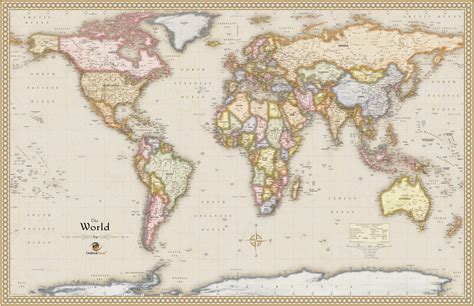 Antique Style World Wall Map In 2020 Wall Maps Detailed World Map Antique World Map