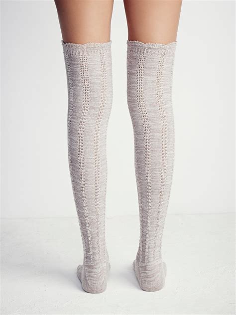 Lyst Free People Fray Ii Pointelle Over The Knee Sock In Natural