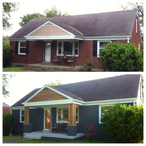 Before and after images of the process of updating the exterior of a dated red brick ranch house to a white clad modern farmhouse. How to Decorate Your Front Porch | Brick exterior house ...