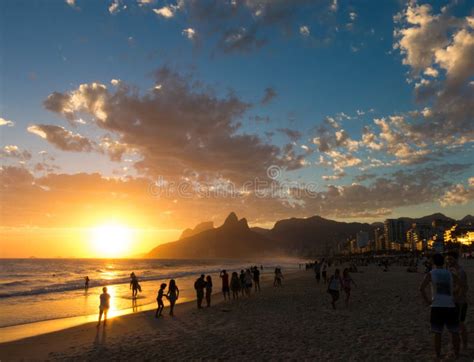 Sunset On Ipanema Beach In Rio De Janeiro Editorial Photography Image