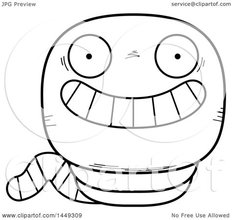 Clipart Graphic Of A Cartoon Black And White Lineart Grinning Worm