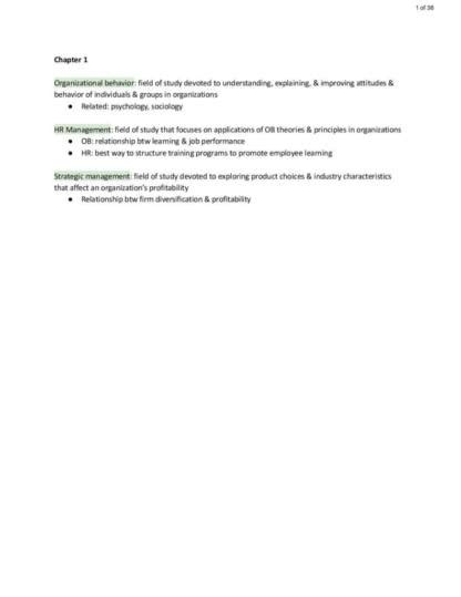 Organizational Behaviour Rsm260 Colquitt Textbook Summary Notes