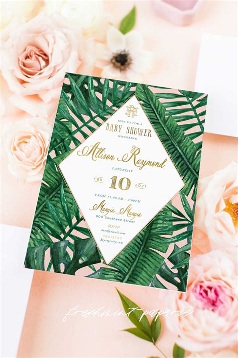 Tropical invitation - banana leaf invitation - Bridal shower invitation - Palm tree invitation 