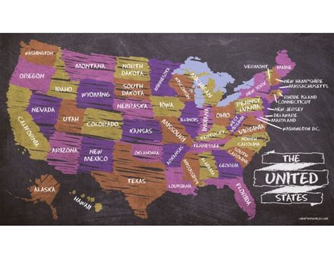 Usa Chalk Poster Education Supplies Map Study Materials