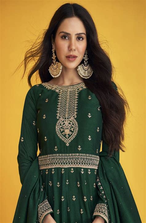 Sonam Bajwa Green Georgette Embroidered Anarkali Salwar Kameez Vegaa Fashions 3929563