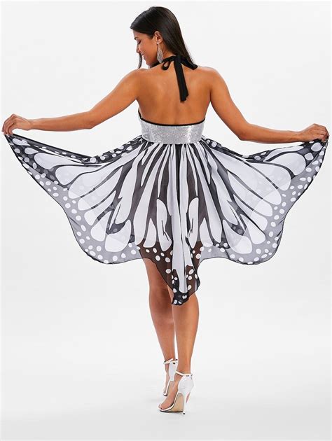 Sequins Backless Butterfly Dress White 2xl Halter Bodycon Dress Halter Mini Dress Maxi Dress