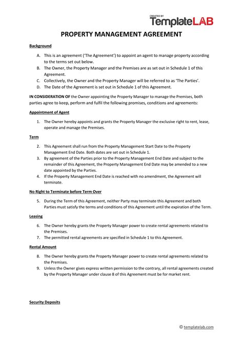 Free Management Agreement Template Word