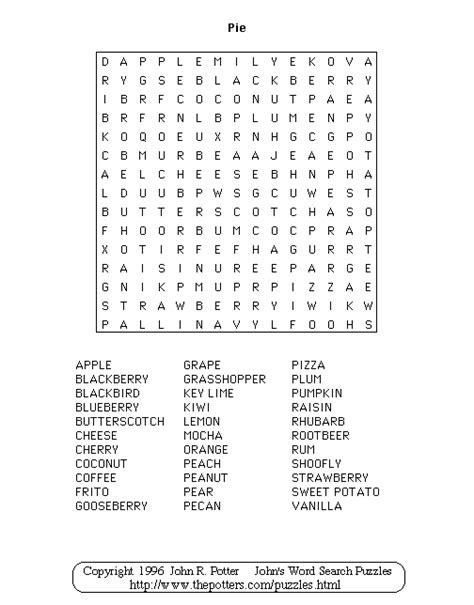 John S Word Search Puzzles Pie