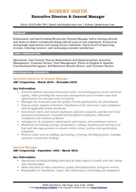 Write a resume for personal assistants that really works, plus tips & examples. General Manager Resume Samples | QwikResume