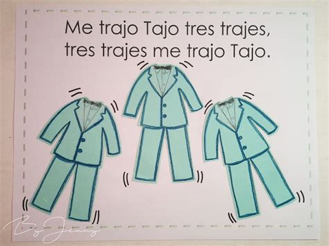 Hoja De Trabalenguas Me Trajo Tajo Tres Trajes Con Ilustración