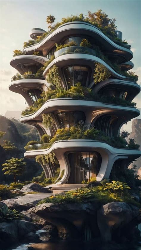 Vertical Village Residential Building In Nature Generative Ai