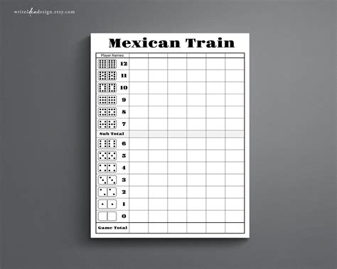 Mexican Train Score Card Dominos Score Sheet Mexican Train Etsy Canada
