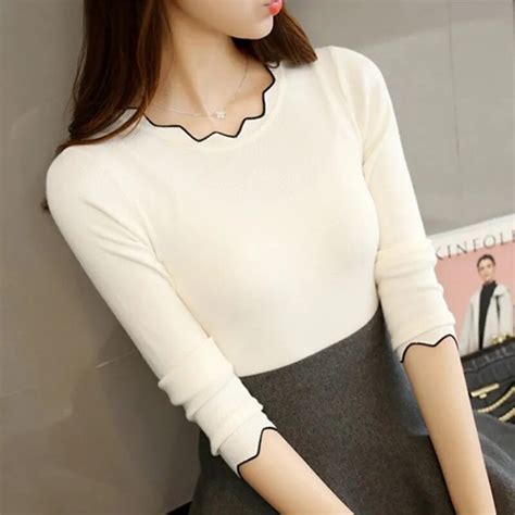 Women Slim Long Sleeve Bottoming Sweater Sexy Tight Knitted Autumn High