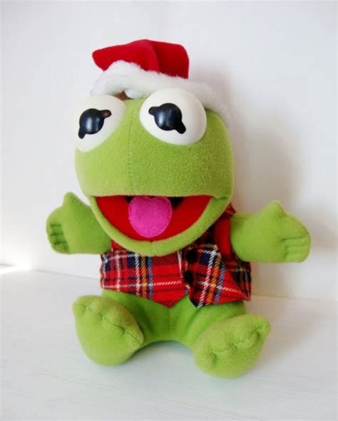 Vintage Muppet Baby Kermit The Frog Stuffed Toy With Christmas