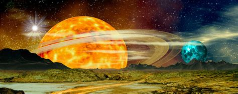 Stock Photo Surreal Outerspace Landscape With Saturn And