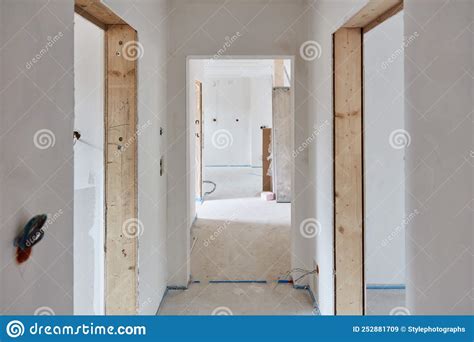 Narrow Corridor As A Hallway And Construction Site In A New Building