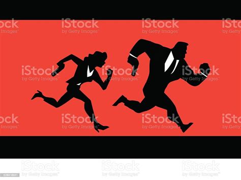 Super Spies Couple Running Silhouette Stock Illustration Download