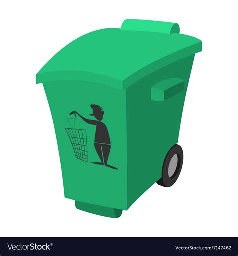 Green Garbage Trash Bin Cartoon Icon Royalty Free Vector