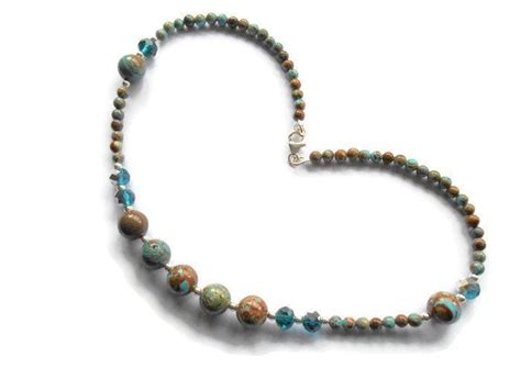 Jasper Necklace Brown And Blue Beaded Necklace Semi Precious Stone