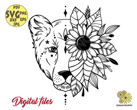 Flower Lioness Svg File Lioness Head Svg Lion Svg Lion Head Svg