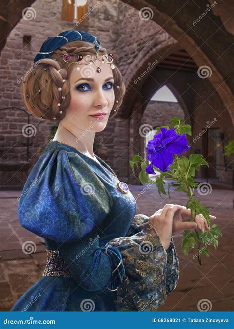 Medieval Lady With Flower Stock Image Image Of 1600s 68268021