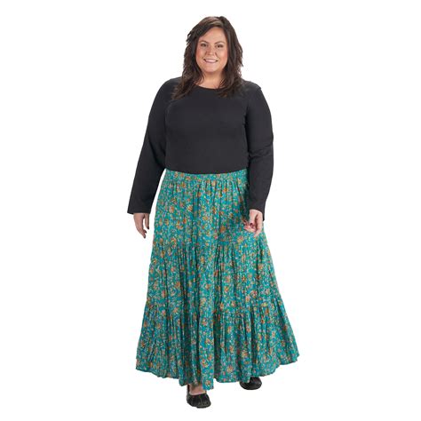 Womens Long Patchwork Peasant Skirt Boho Greengold Cotton Maxi